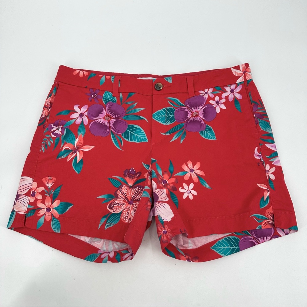 Old Navy Everyday Shorts Womens 14 Chino Red Floral Hawaiian Preppy Tropical